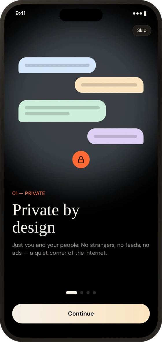 Nook onboarding: Private by design, just you and your people